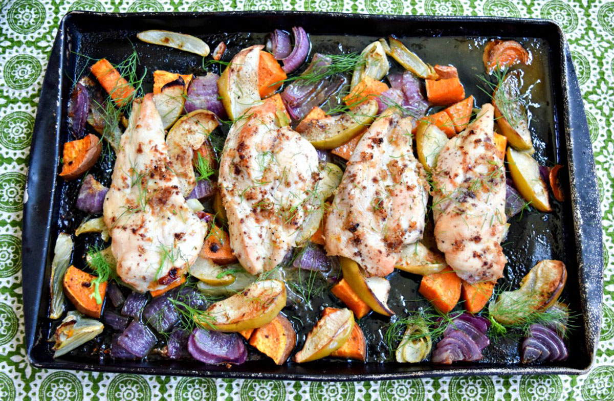 Freshly made batch of Sheet Pan Ginger-Honey Chicken