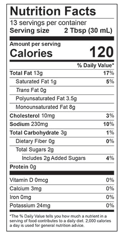 Thousand Island Nutrition Facts