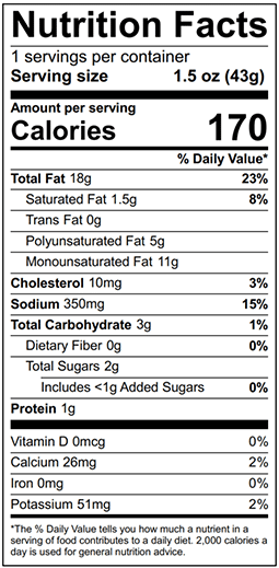 Homestyle Ranch - Singles Nutrition Facts