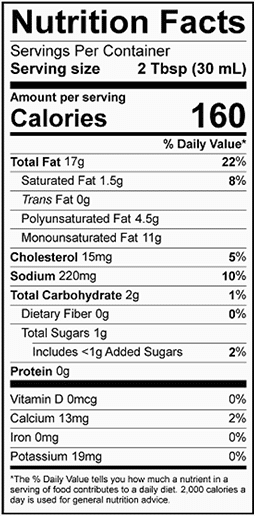 Dill Ranch - Family Size Nutrition Facts