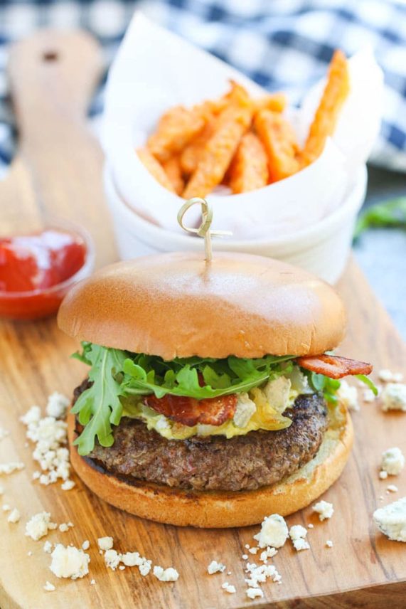 Bacon and Blue Cheese Burger with Fries