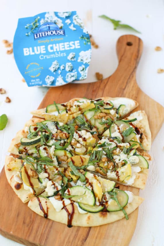 Summer Squash and Blue Cheese Flatbread with Blue Cheese Crumbles