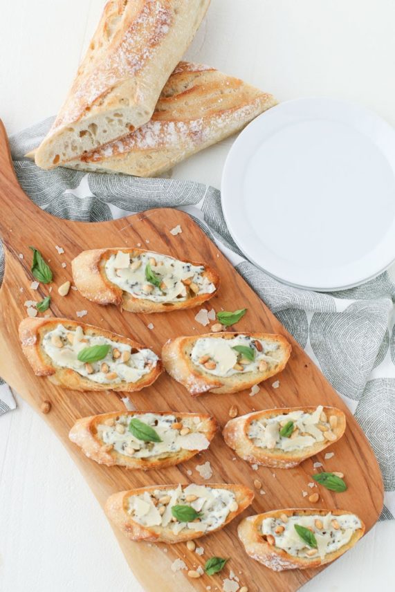 Preparing a batch of Spinach Parmesan Crostini