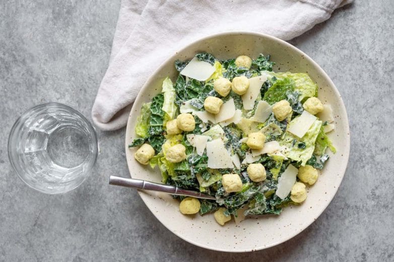 Big bowl of Kale Caesar Salad