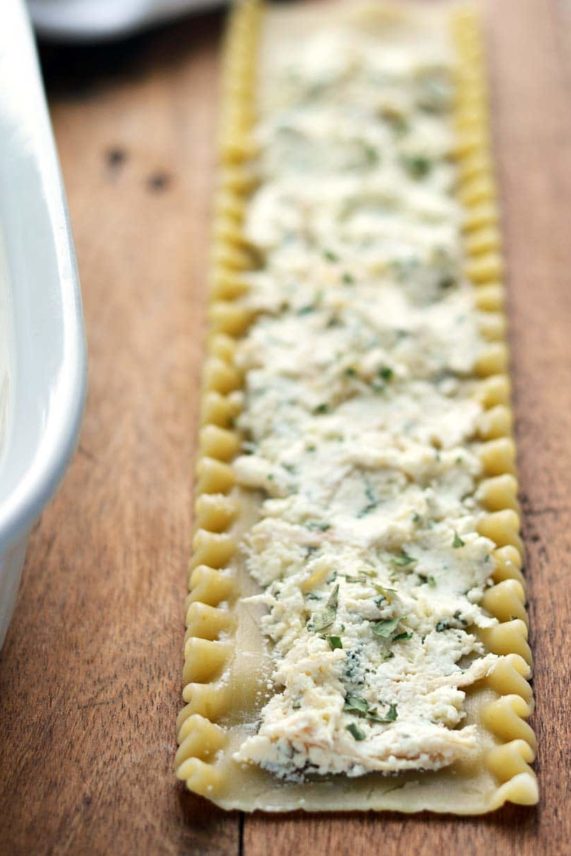 Preparing Basil and Ricotta Lasagna Rollups