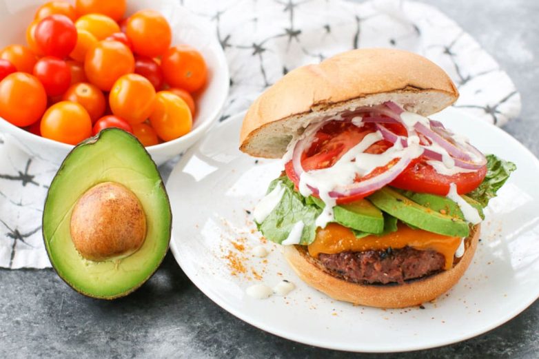 Plant-Based Avocado Ranch Burgers on a bun