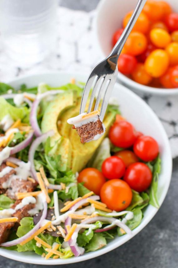 Plant-Based Avocado Ranch Burgers in a salad