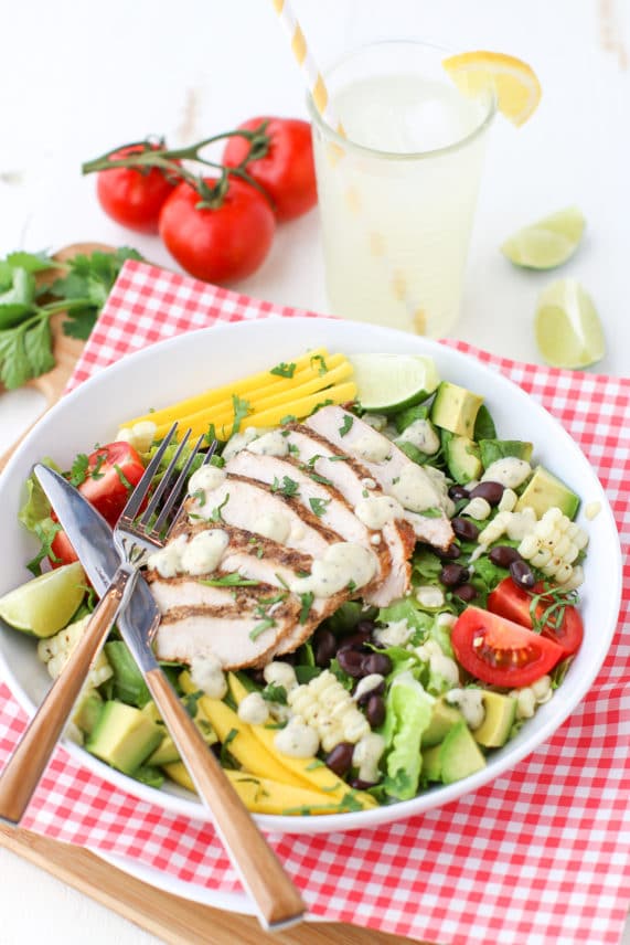 Freshly prepared Grilled Chicken Avocado Ranch Salad