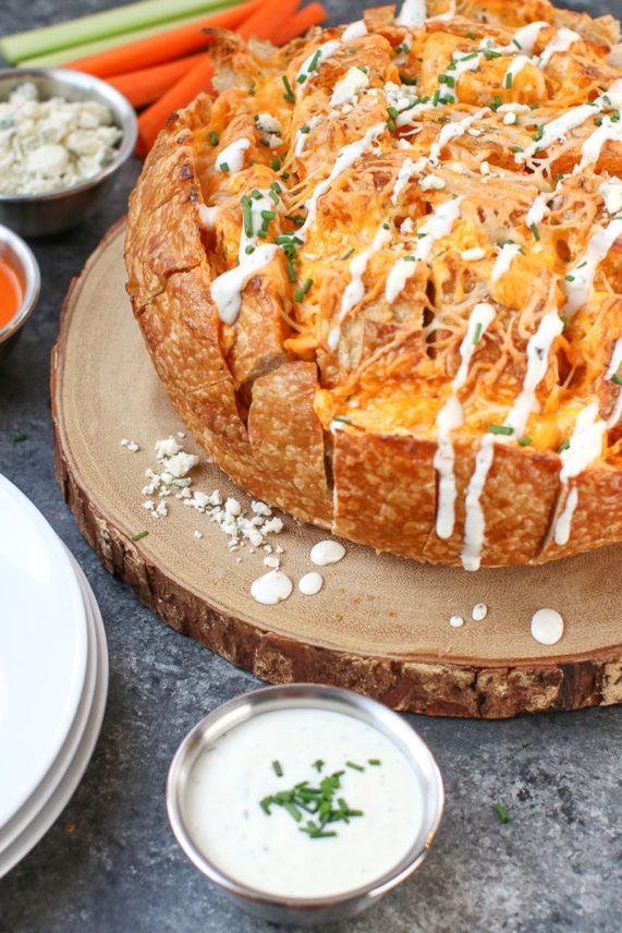 Freshly drizzled Buffalo Chicken Pull-Apart Bread