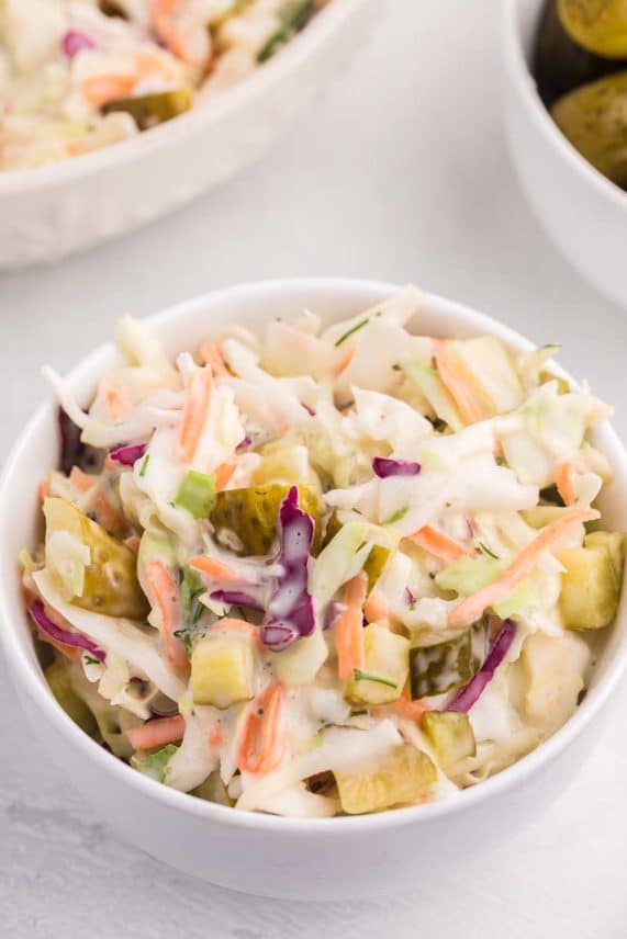 Bowl of Dill Pickle Coleslaw