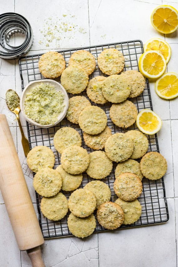 Fresh batch of Lemon Basil Shortbread Cookies