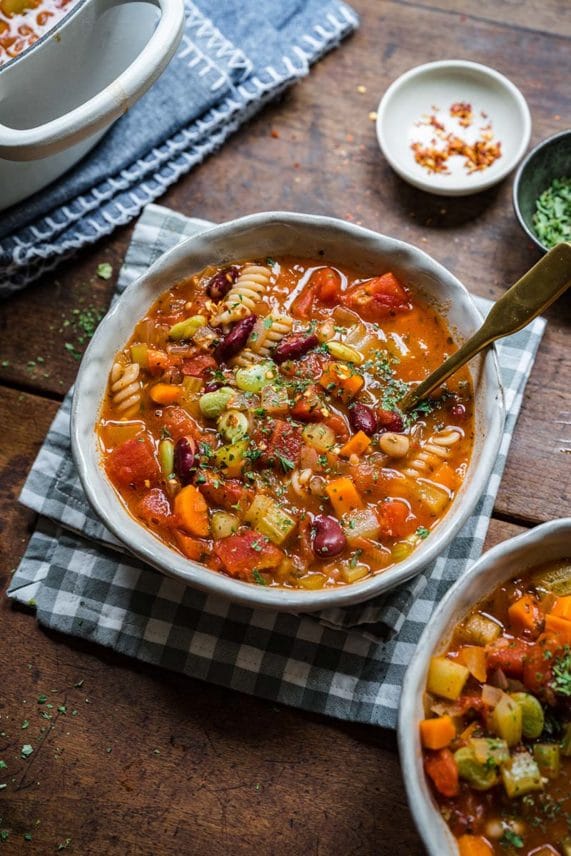 Big bowl of Minestrone Soup freshly served