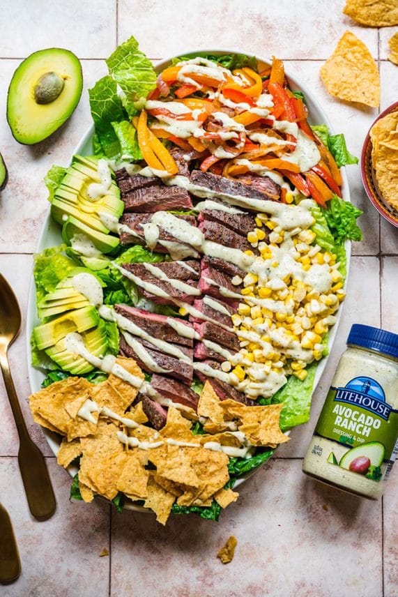 Steak Fajita Salad with Litehouse Avocado Ranch