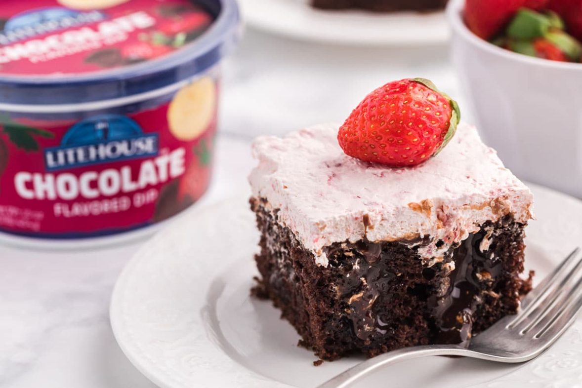 Taking a bite out of Strawberry and Chocolate Poke Cake