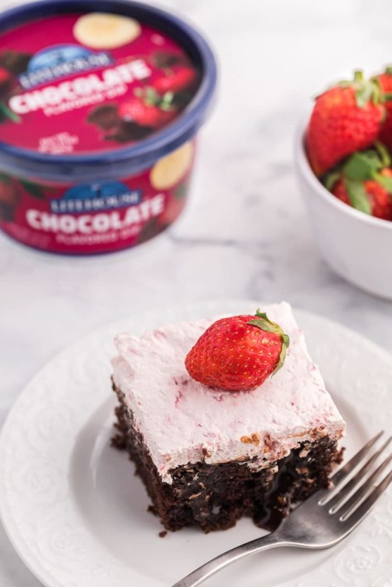 Strawberry and Chocolate Poke Cake with Litehouse Chocolate Flavored Dip