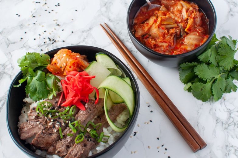 Fresh served Spicy Korean Beef and Rice Bowl