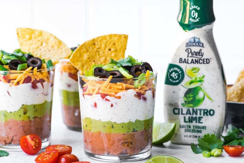 Single Serving 7-Layer Dip with Cilantro Lime Greek Yogurt Dressing