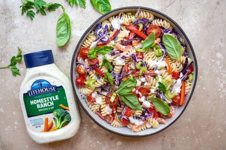 Ranch Pasta Salad with Litehouse Homestyle Ranch