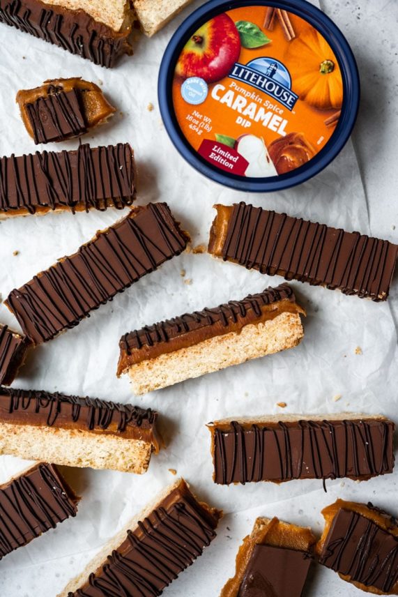 Homemade Twix Bars with Pumpkin Spice Caramel Dip