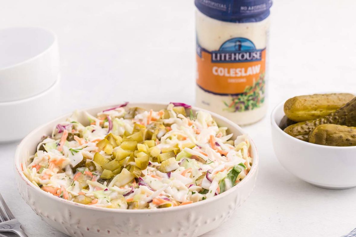 Dill Pickle Coleslaw with Litehouse Coleslaw Dressing