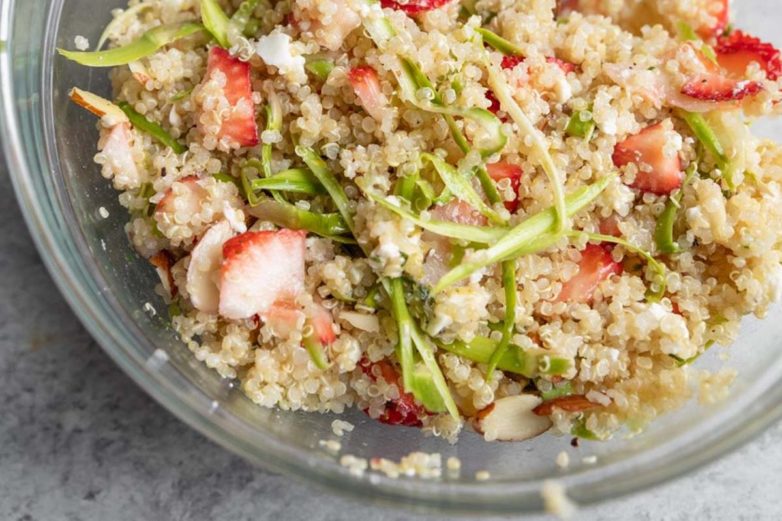 Freshly prepared batch of Strawberry Feta Quinoa Salad