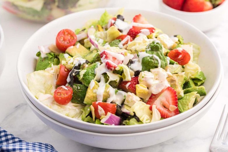 Strawberry and Avocado Salad with Litehouse Chunky Blue Cheese Dressing