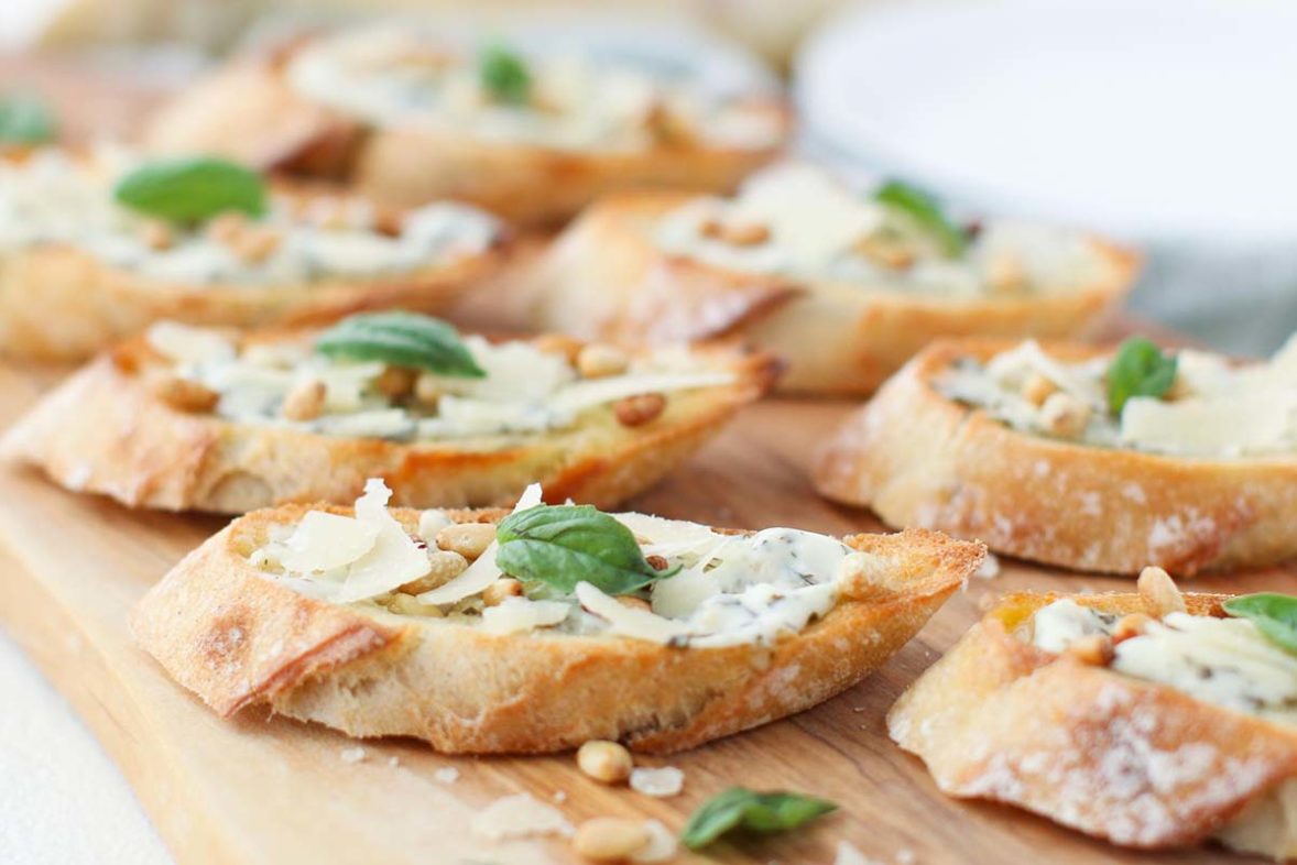 Freshly made Spinach Parmesan Crostini