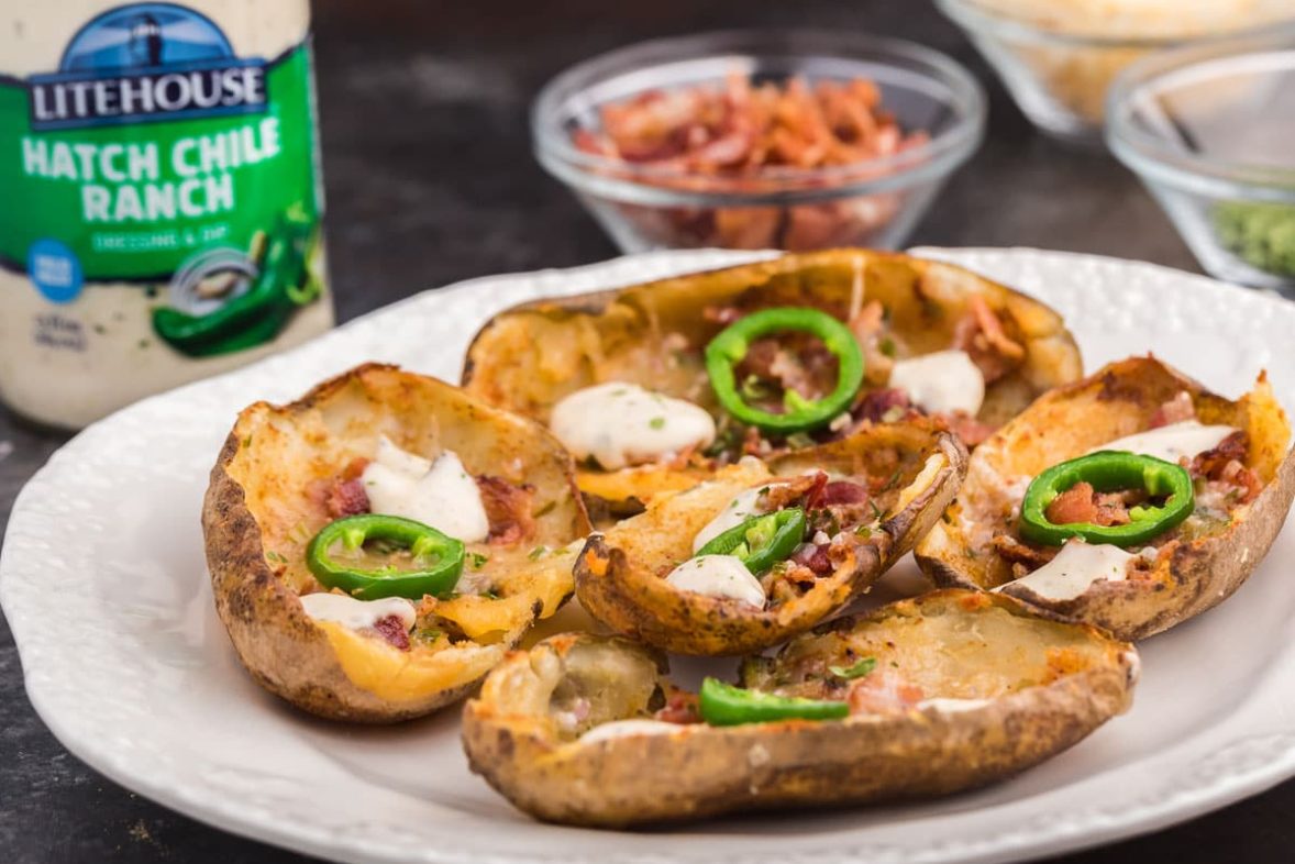 Spicy Potato Skins with Litehouse Hatch Chile Ranch