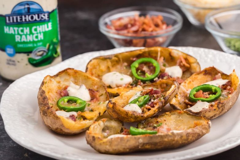 Spicy Potato Skins with Litehouse Hatch Chile Ranch