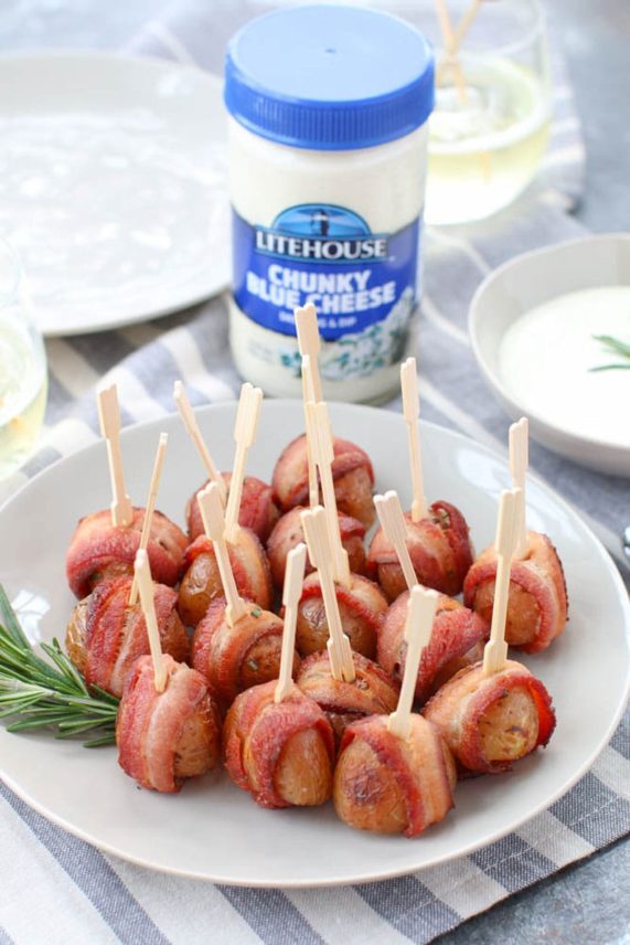 Big plate of Bacon Wrapped Potato Bites