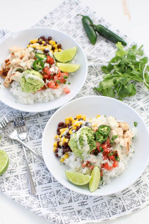 Pair of Chicken Avocado Cilantro Burrito Bowls