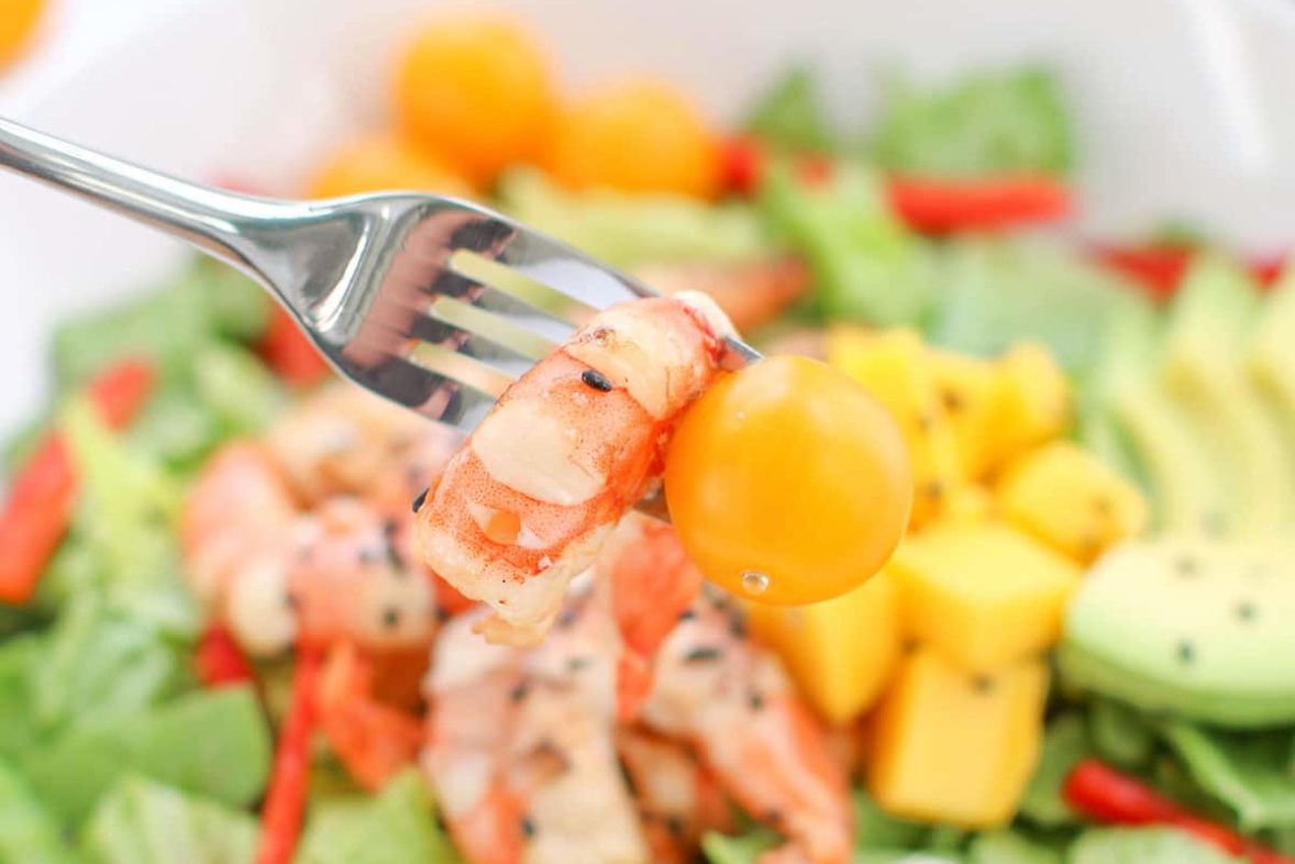 Sesame Mango Shrimp Salad Closeup