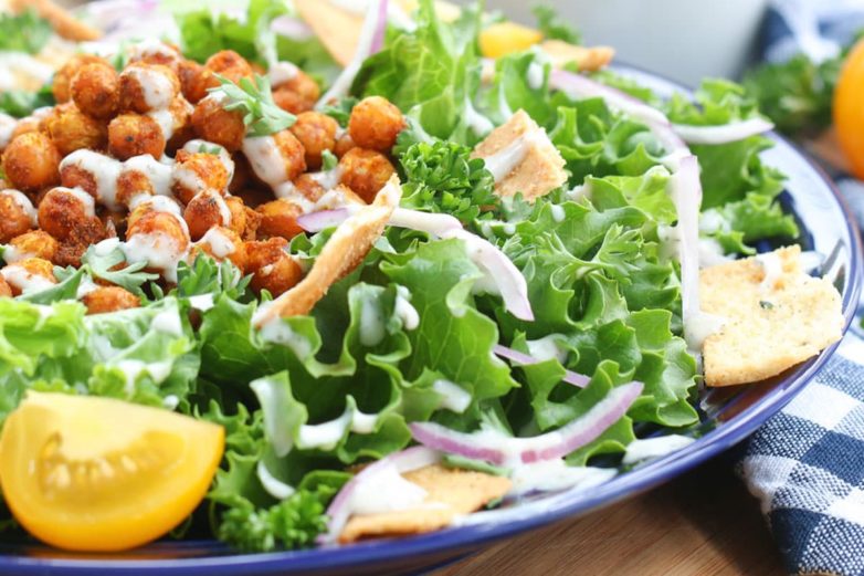 Big plate of Chickpea Shawarma Salad