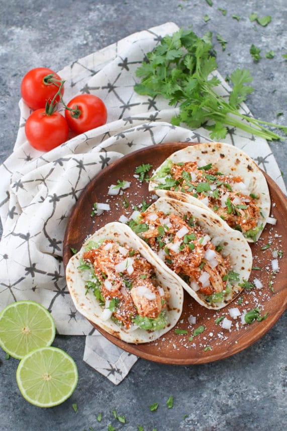 Large spread of Smoky Chicken Tinga Tacos