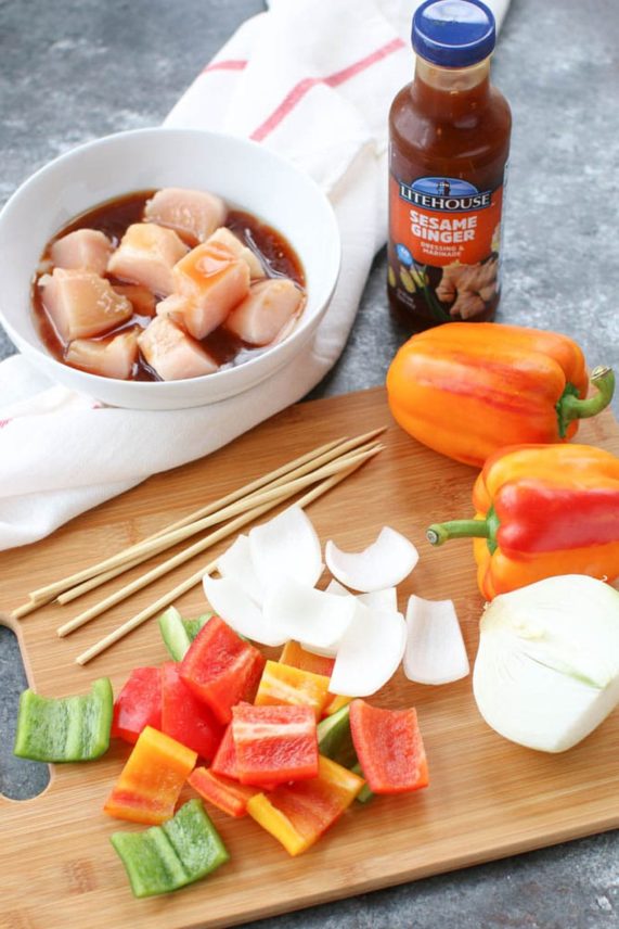 Sesame Ginger Chicken Kebobs prep