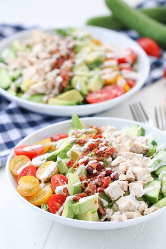 Big bowls of Chicken Bacon Ranch Salad