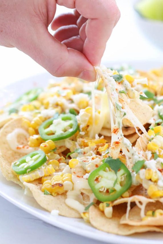 Melty Cheesy Mexican Street Corn Nachos