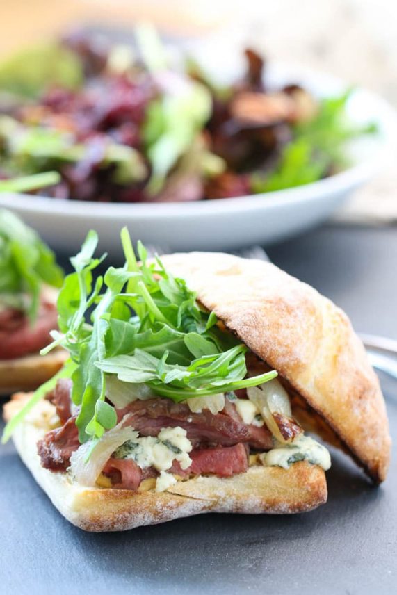 Gourmet Blue Cheese Steak Sandwich with Simply Artisan Blue Cheese Crumbles