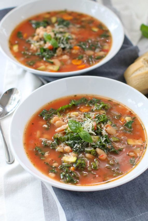 Bowls of Tuscan White Bean and Kale Soup