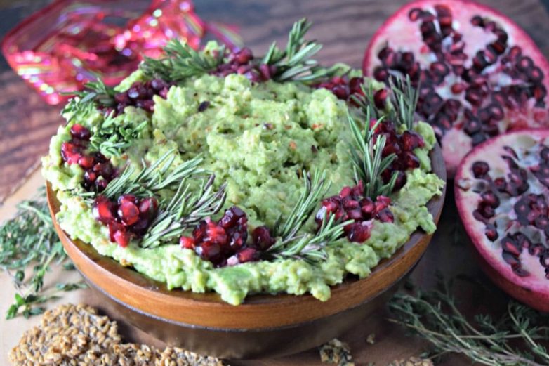Freshly made batch of Pomegranate Guacamole with Herbs