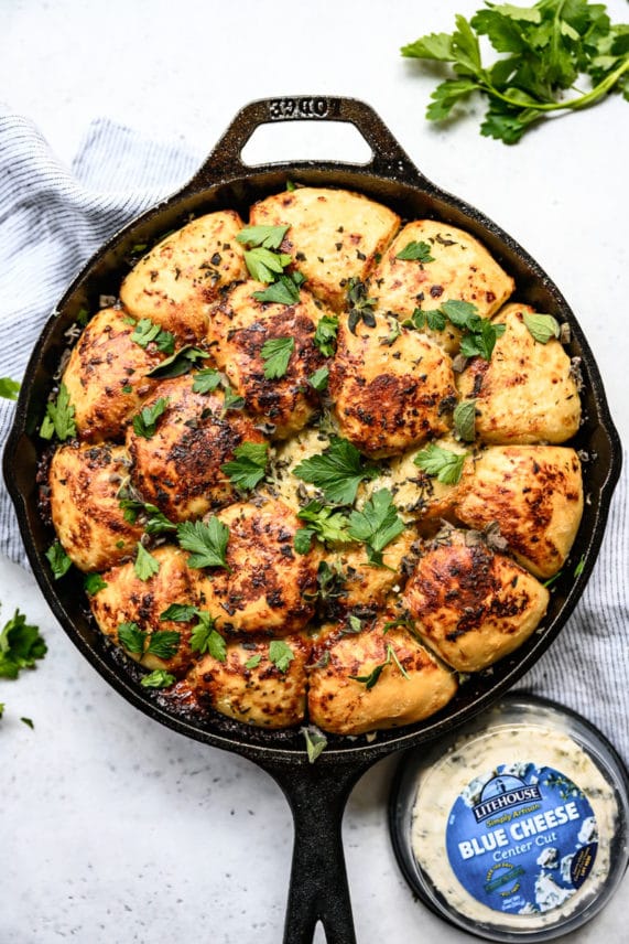 Blue Cheese Monkey Bread in a skillet