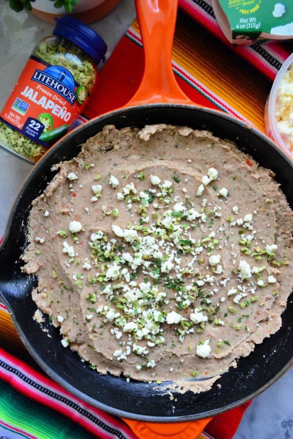 Spicy Jalapeno Refried Beans Skillet with Litehouse Freeze Dried Jalapenos