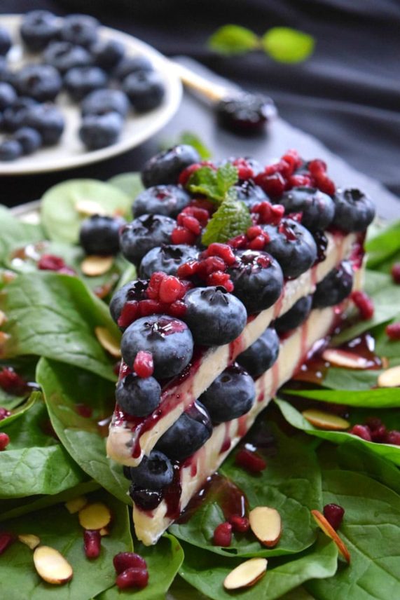Blueberry Pomegranate Brie Cheese Cake Appetizer ready to eat