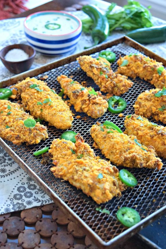 Ready to bake a tray of Jalapeno Cheddar Chicken Tenders