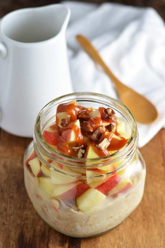 Adding the finishing touches to Caramel Apple Overnight Oats