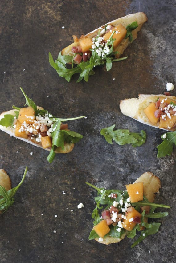 Serving up Cantaloupe, Pancetta & Feta Crostini