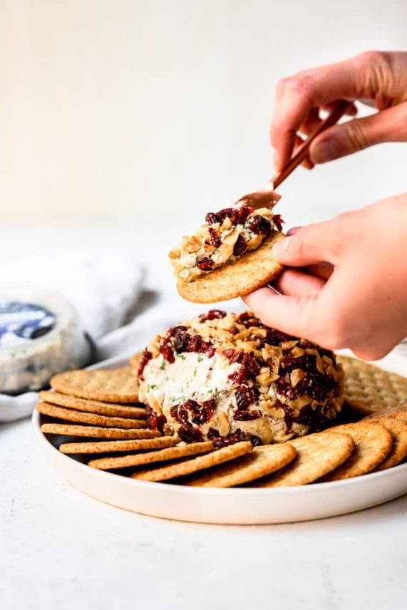 Digging into a festive Holiday Blue Cheese Ball