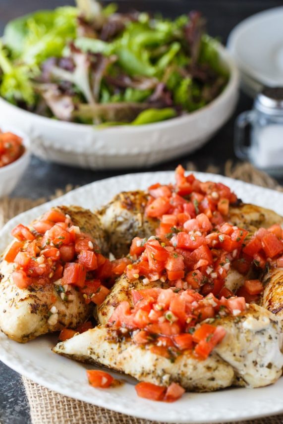 Plate of Bruschetta Chicken ready to serve