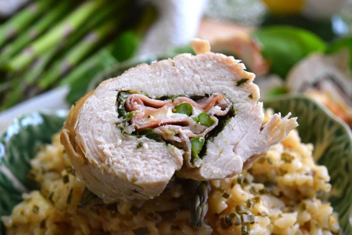 Just served Instant Pot Chicken Roulade with Creamy Herbed Rice