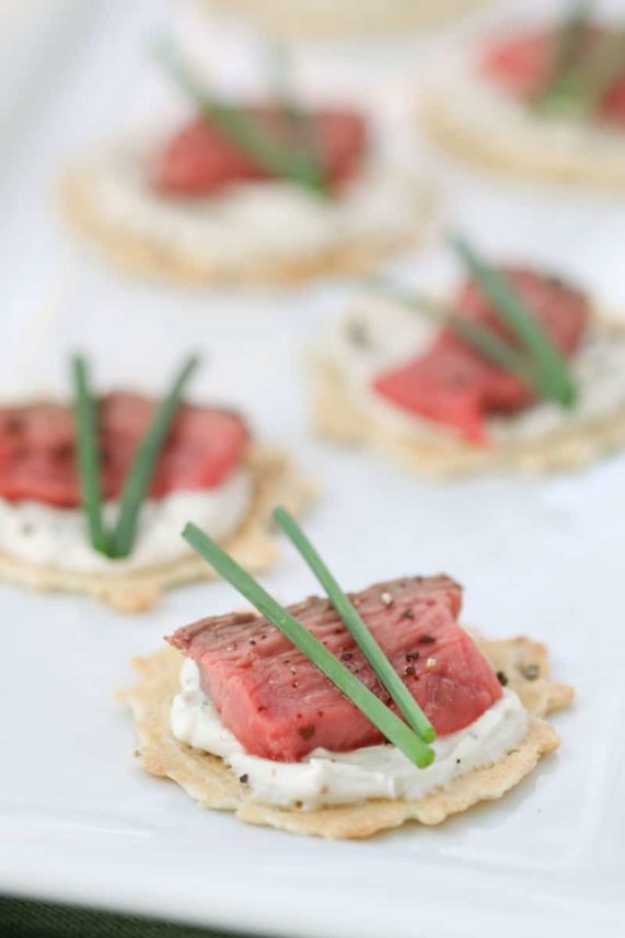 Single serving Steak Crostini with Blue Cheese Spread